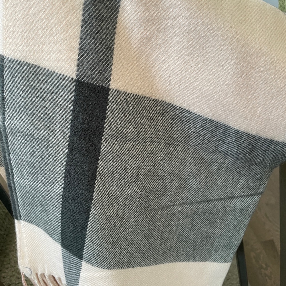 J. Crew Checkered Blanket Scarf in Soft Pink, Grey and Cream